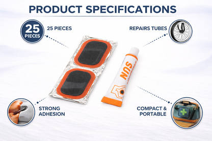 25-Piece Puncture Repair Kit — 24 Rubber Patches & Adhesive Cement for Bikes, Inflatables & Inner Tubes