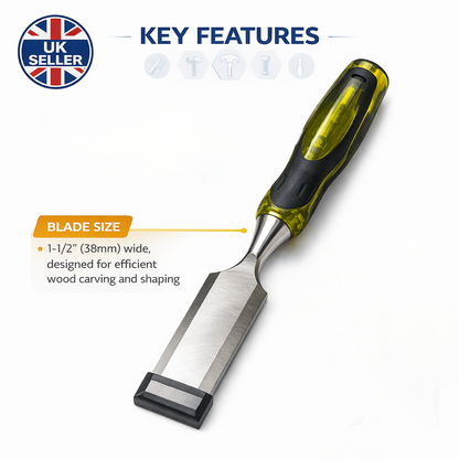 Wood Chisel with Rubber Grip Handle – Heavy Duty Steel Blade Woodworking Chisel for Joinery Carpentry DIY Workshop