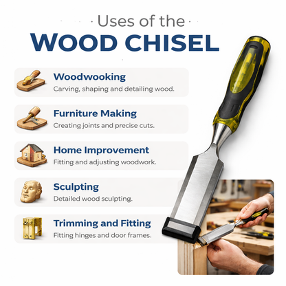 Wood Chisel with Rubber Grip Handle – Heavy Duty Steel Blade Woodworking Chisel for Joinery Carpentry DIY Workshop