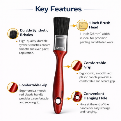 1.5 Inch Paint Brush with Wooden Handle – Black Bristle Decorating Brush for Walls Gloss Emulsion Varnish DIY