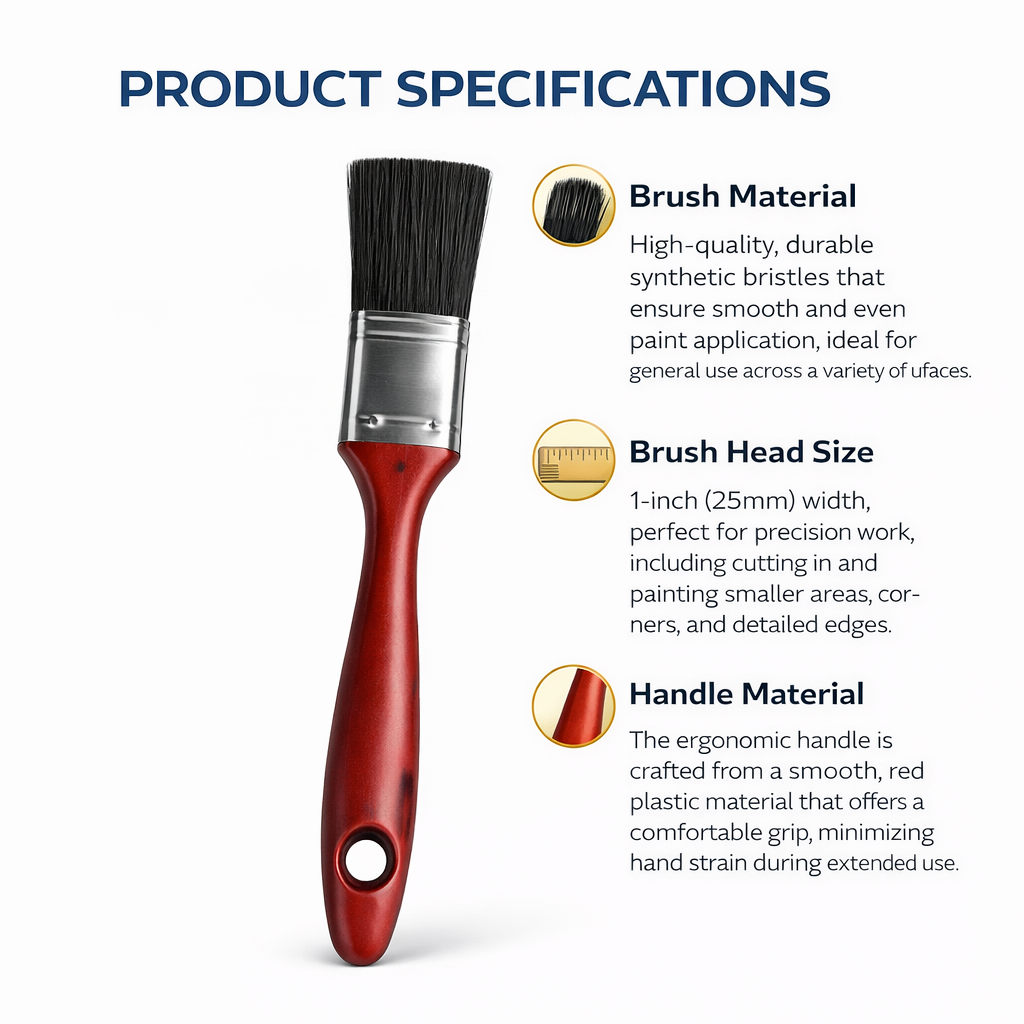 1.5 Inch Paint Brush with Wooden Handle – Black Bristle Decorating Brush for Walls Gloss Emulsion Varnish DIY
