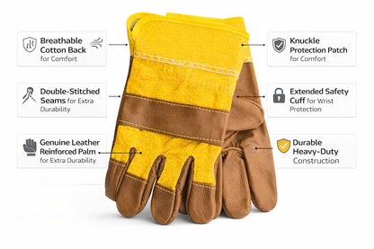 10.5 Inch Heavy Duty Leather Work Gloves – Furniture Rigger Gloves Cowhide Palm Safety Cuff CE Certified Construction