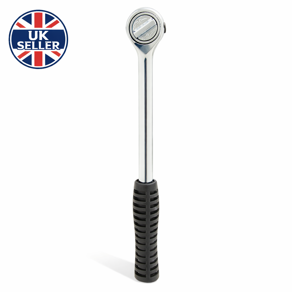 1/2 Inch Drive Ratchet Wrench – Drop Forged Carbon Steel Round Head Reversible Socket Wrench Rubber Grip Garage Workshop