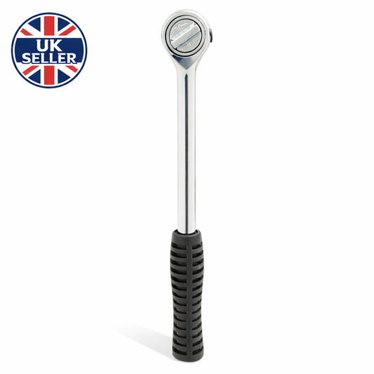 1/2 Inch Drive Ratchet Wrench – Drop Forged Carbon Steel Round Head Reversible Socket Wrench Rubber Grip Garage Workshop