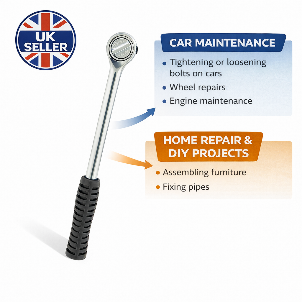 1/2 Inch Drive Ratchet Wrench – Drop Forged Carbon Steel Round Head Reversible Socket Wrench Rubber Grip Garage Workshop