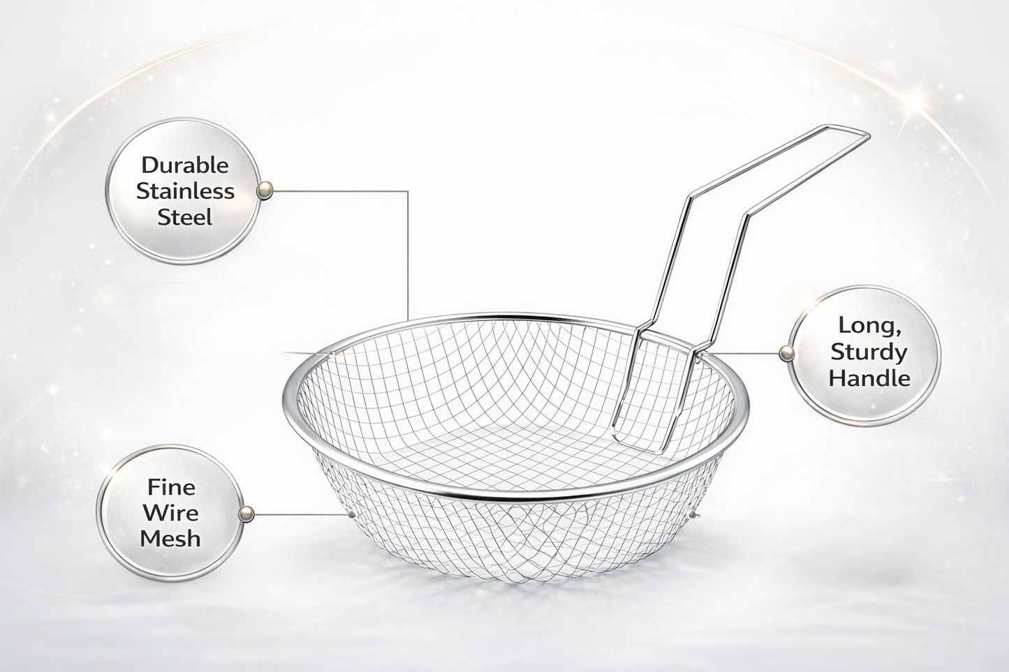 20cm 8'' Stainless Steel Wire Mesh Frying Basket with Handle – Round Chip Basket Deep Fry Strainer Cooking Basket for Fryer Pan