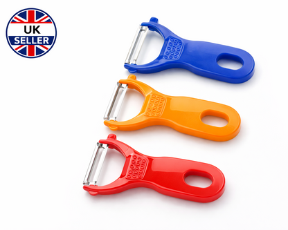 3 Piece Vegetable Peeler Set – Stainless Steel Blade Y Peeler Blue Orange Red Plastic Handle Potato Fruit Veg Kitchen Tool