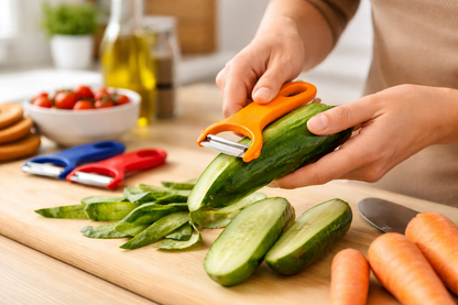 3 Piece Vegetable Peeler Set – Stainless Steel Blade Y Peeler Blue Orange Red Plastic Handle Potato Fruit Veg Kitchen Tool
