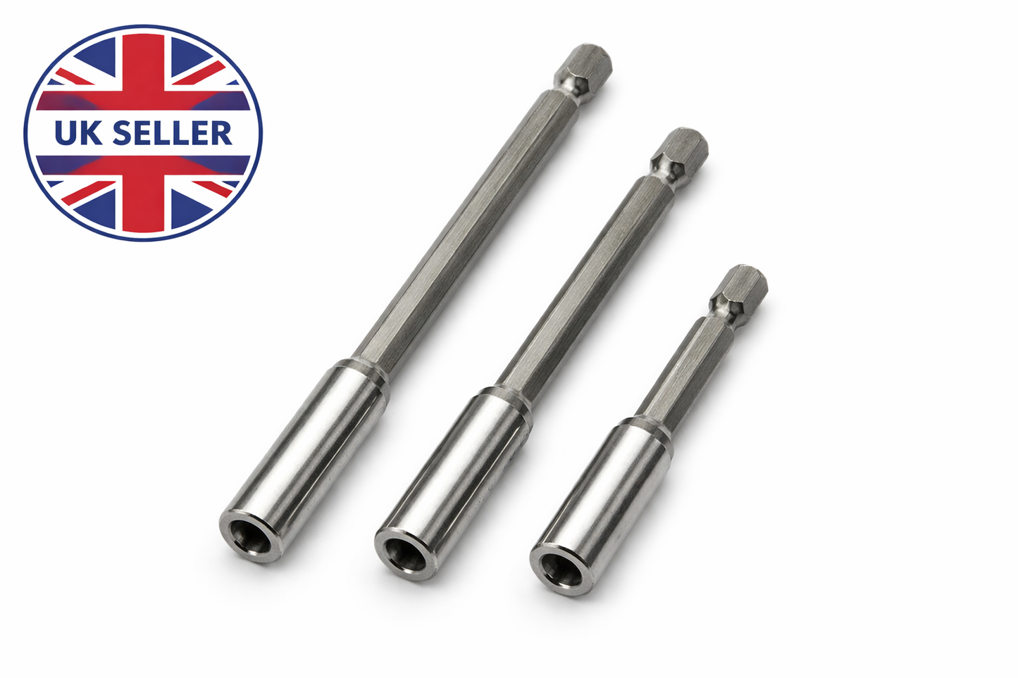 3 Piece Magnetic Bit Holder Set – 75mm 100mm 150mm, Universal 1/4 Inch Hex Shank, Steel Body