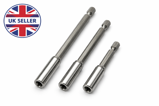 3 Piece Magnetic Bit Holder Set – 75mm 100mm 150mm, Universal 1/4 Inch Hex Shank, Steel Body