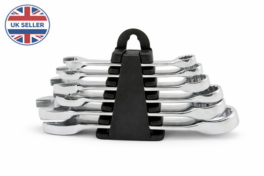 6 Piece Stubby Combination Spanner Set – 8 10 12 14 17 19mm, Drop Forged Carbon Steel, Chrome Plated
