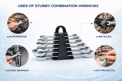 6 Piece Stubby Combination Spanner Set – 8 10 12 14 17 19mm, Drop Forged Carbon Steel, Chrome Plated