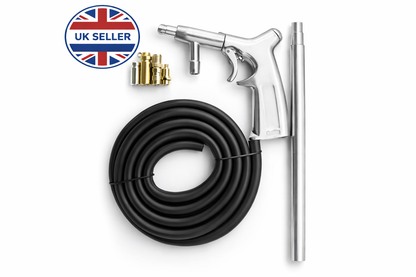 Air Sandblasting Kit – Cast Aluminium Pistol Gun, 1.5m Siphon Hose, 3 Nozzles, 30–73 PSI, 1/4" BSP