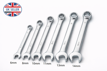 6 Piece Combination Wrench Set – Drop Forged Steel, Chrome Plated, 12-Point Ring, 6 8 10 11 13 14mm