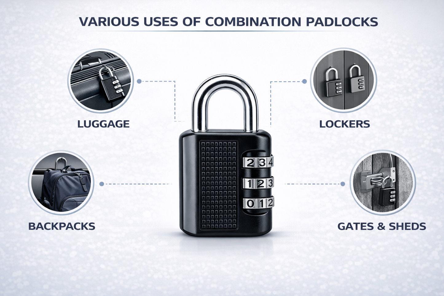 3-Digit Resettable Combination Padlock – Zinc Alloy Body, Chrome Shackle, Keyless, Two Sizes