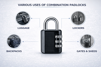 3-Digit Resettable Combination Padlock – Zinc Alloy Body, Chrome Shackle, Keyless, Two Sizes