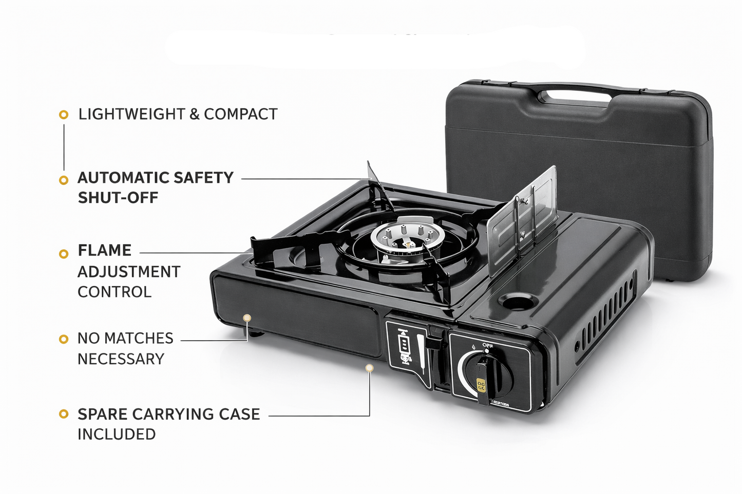 Portable Gas Stove with Carrying Case | Windshield & Safety Shut-Off | Camping Picnic Outdoor