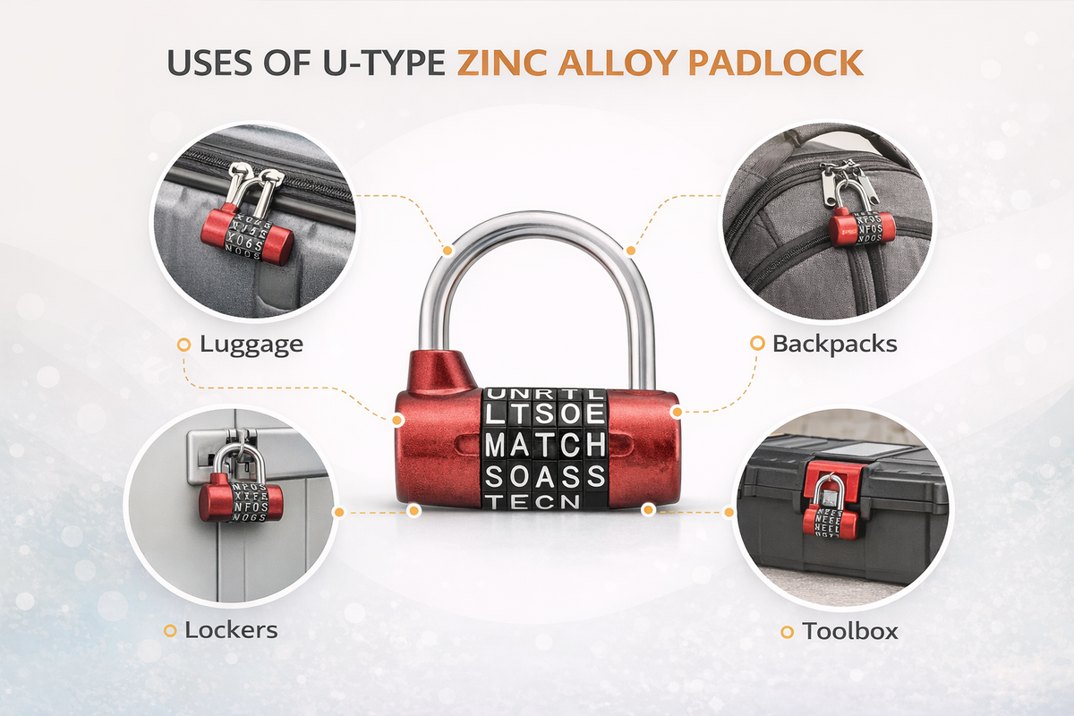 5-Digit Letter Combination Padlock – U-Type Zinc Alloy, Resettable Word Code, Keyless, Red
