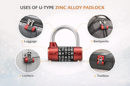 5-Digit Letter Combination Padlock – U-Type Zinc Alloy, Resettable Word Code, Keyless, Red