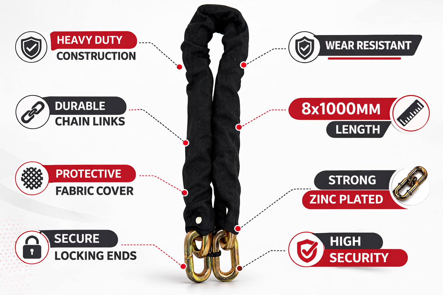 Security Chain 1 Metre Nylon Sleeved – Nickel Plated Heavy Duty Links – 8mm or 10mm – Bike Motorcycle Gate