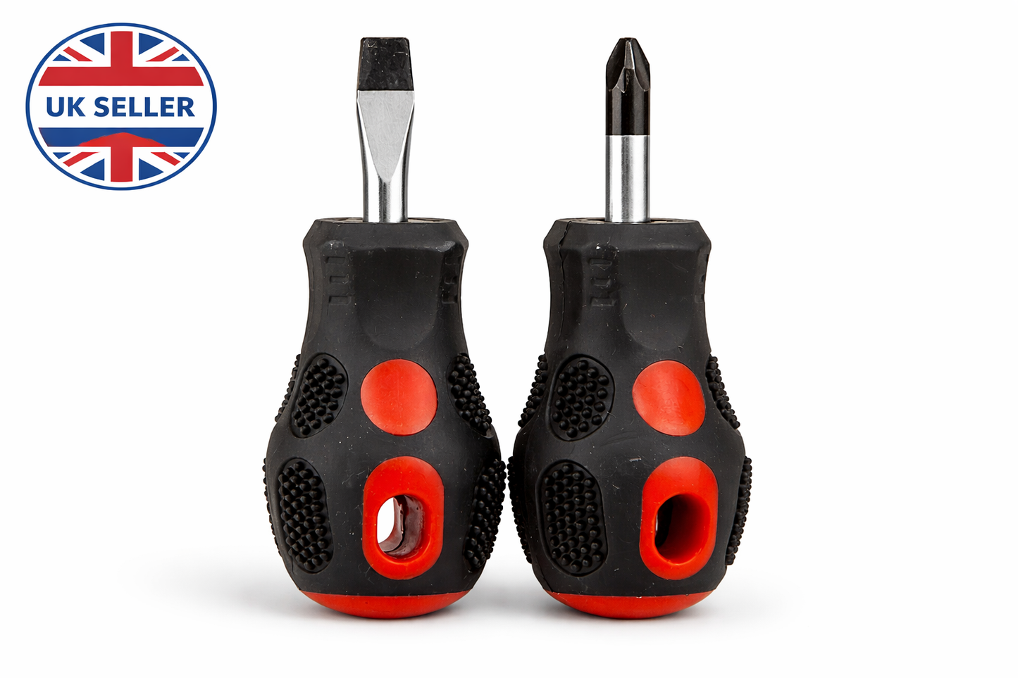 2 Piece Stubby Screwdriver Set – CR-V Magnetic Tips, Bi-Material Non-Slip Grip – Slotted Phillips or PZ2