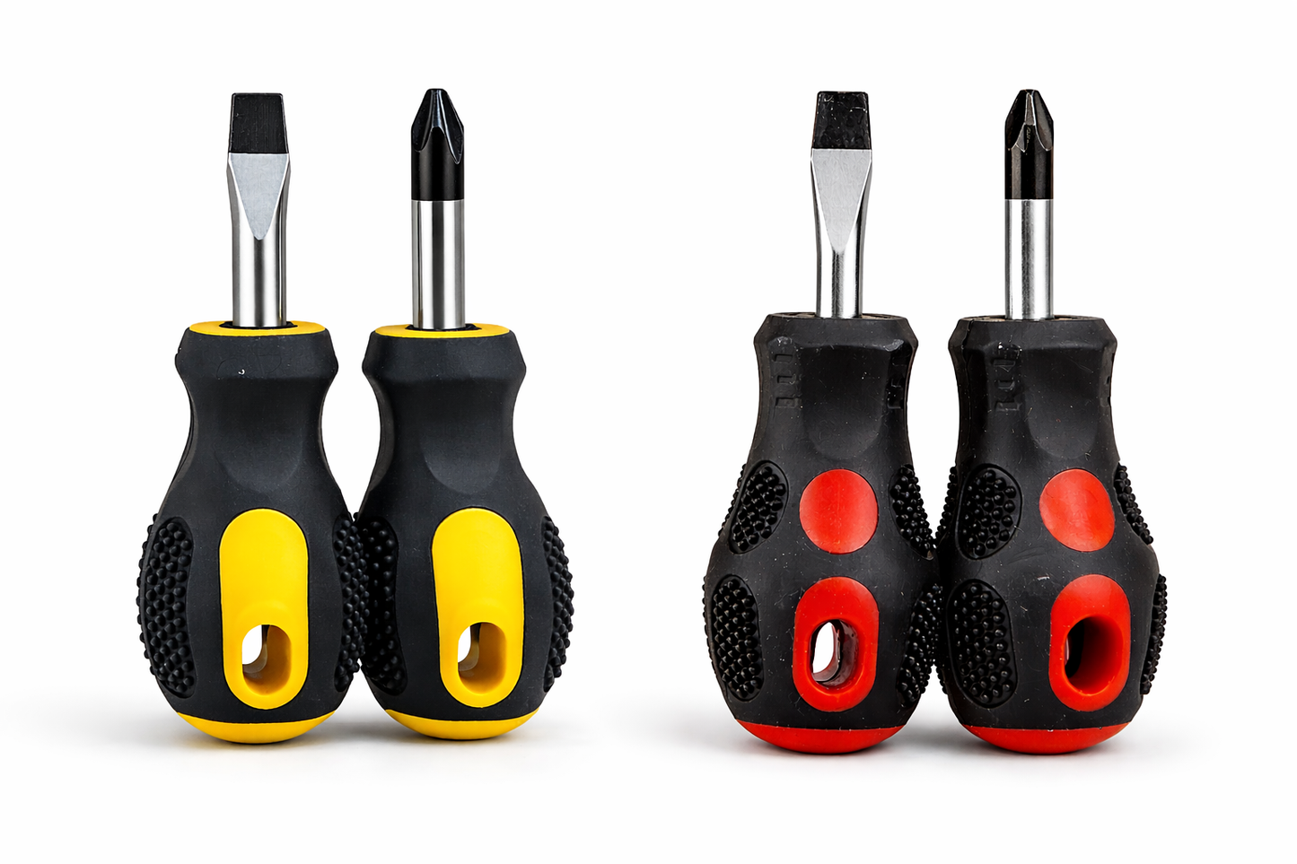 2 Piece Stubby Screwdriver Set – CR-V Magnetic Tips, Bi-Material Non-Slip Grip – Slotted Phillips or PZ2