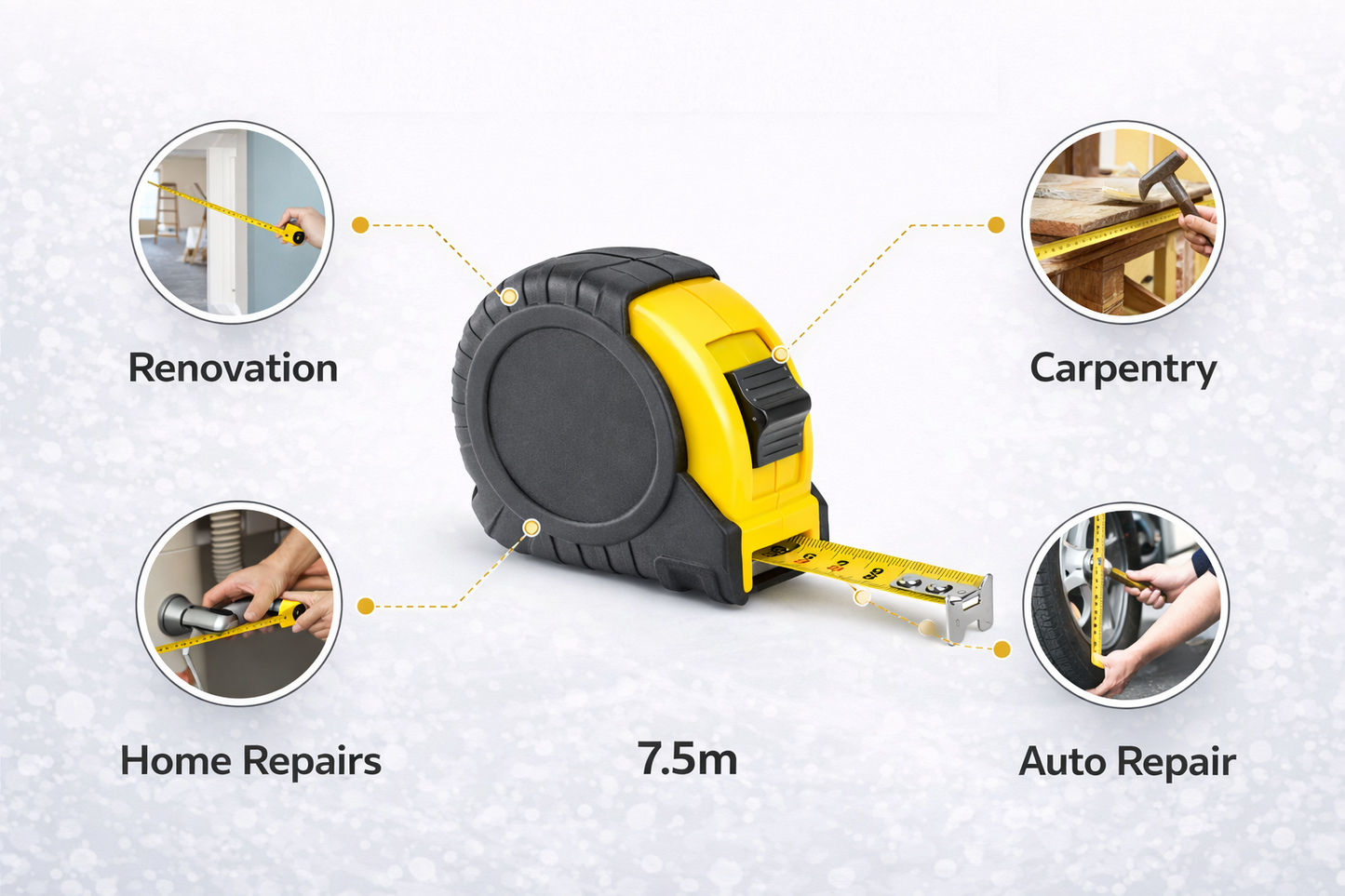 Tape Measure with Auto-Lock and Rubber Grip – Metric and Imperial Blade – 3m 5m 7.5m 10m – Yellow or Red