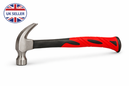 Claw Hammer 8oz 16oz 20oz – Hardened Steel Head, Fibreglass Shaft, Bi-Material Red Black Grip, Curved Claw
