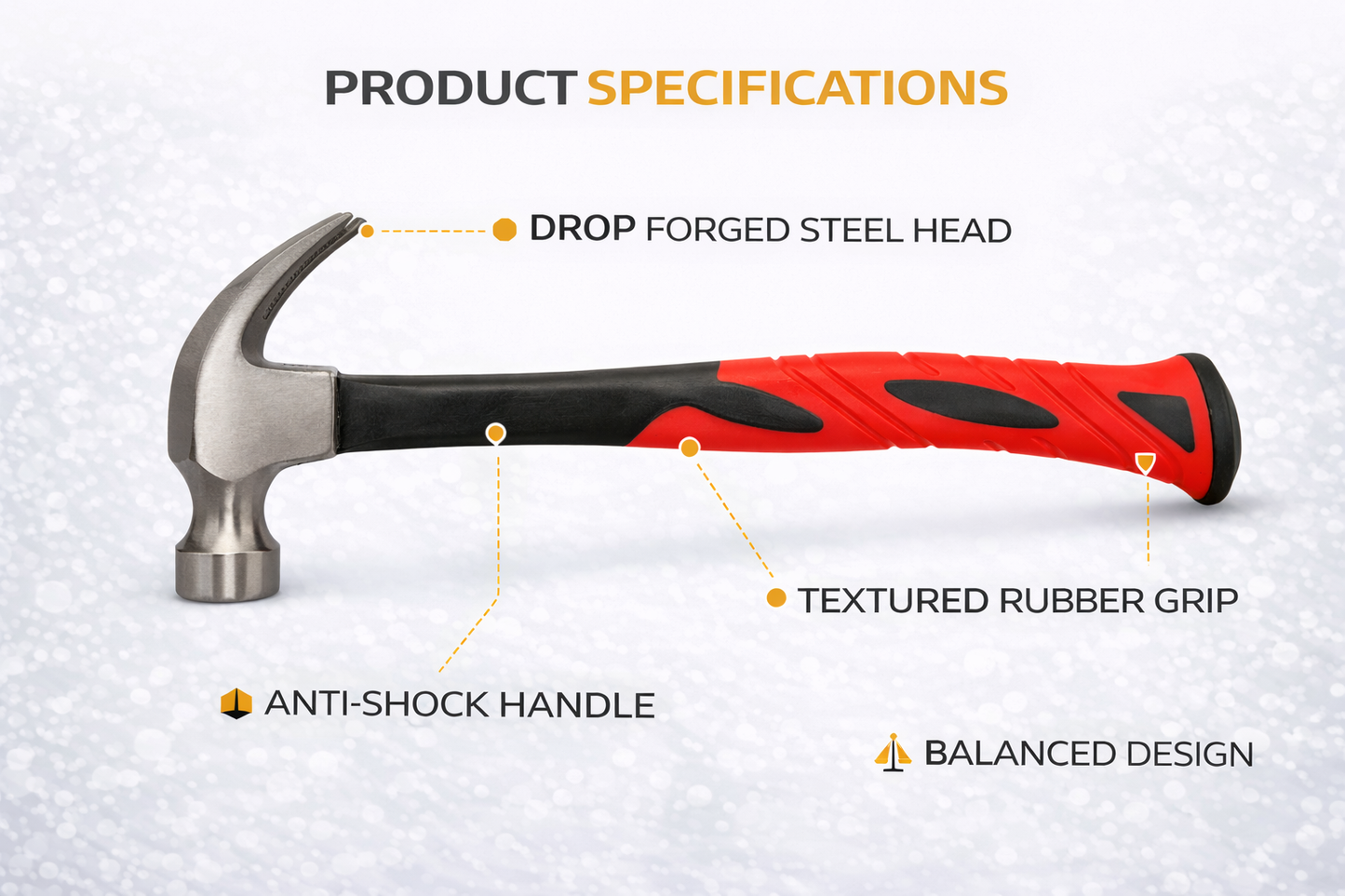 Claw Hammer 8oz 16oz 20oz – Hardened Steel Head, Fibreglass Shaft, Bi-Material Red Black Grip, Curved Claw
