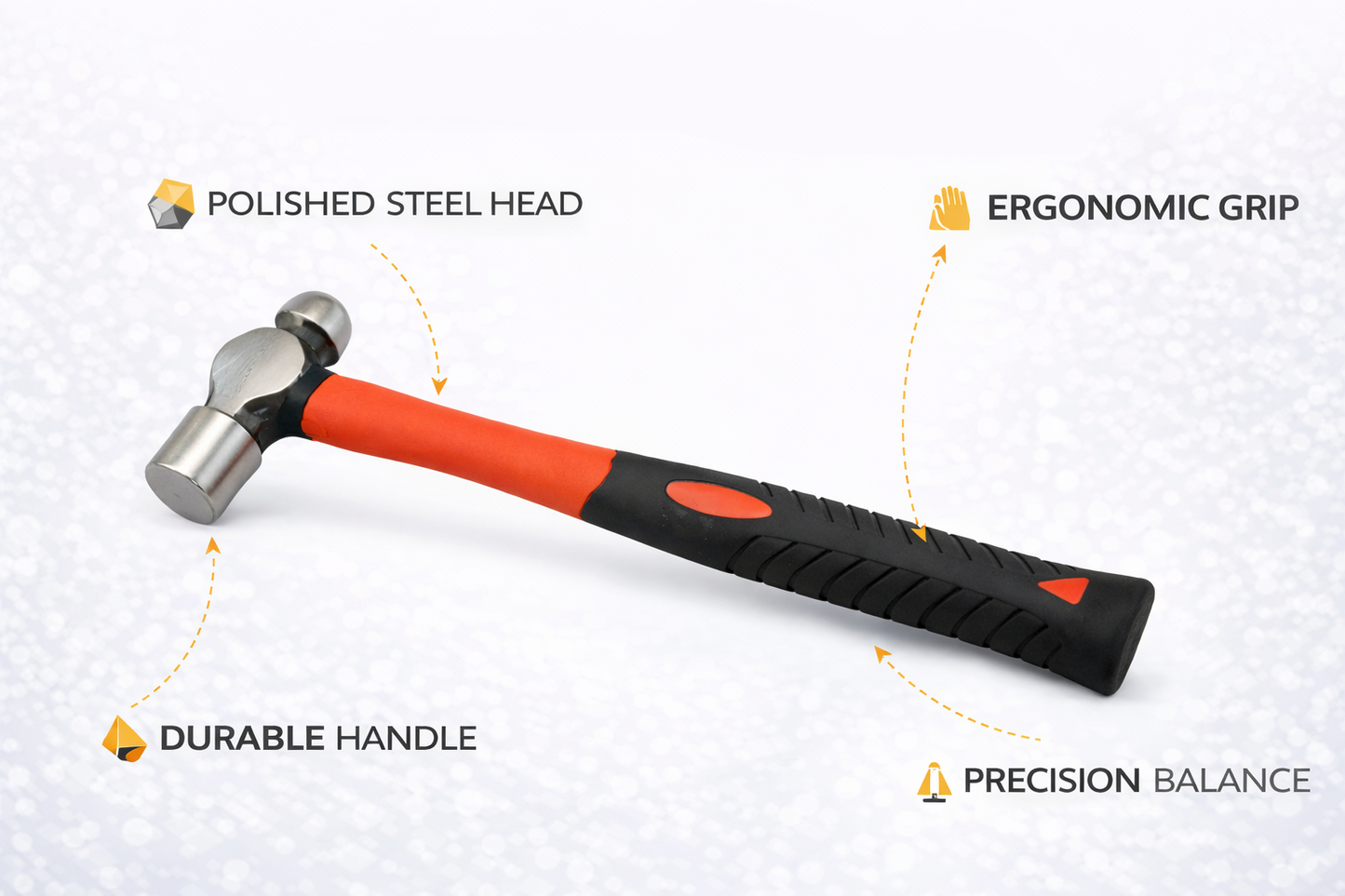 16oz Ball Pein Hammer Fiberglass Handle | Forged Steel Head | Metalwork & Workshop Use