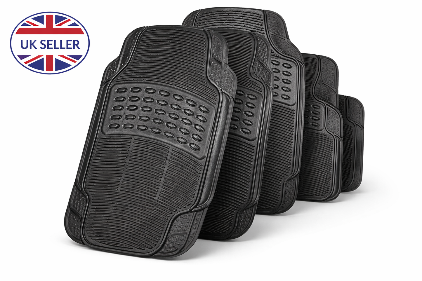 Heavy Duty 4 Piece and 5 Piece Car Mat Set – Rubber and Carpet, Universal Fit, Non-Slip, Black