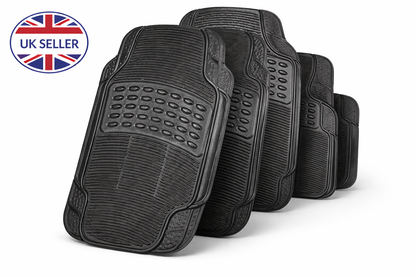Heavy Duty 4 Piece and 5 Piece Car Mat Set – Rubber and Carpet, Universal Fit, Non-Slip, Black