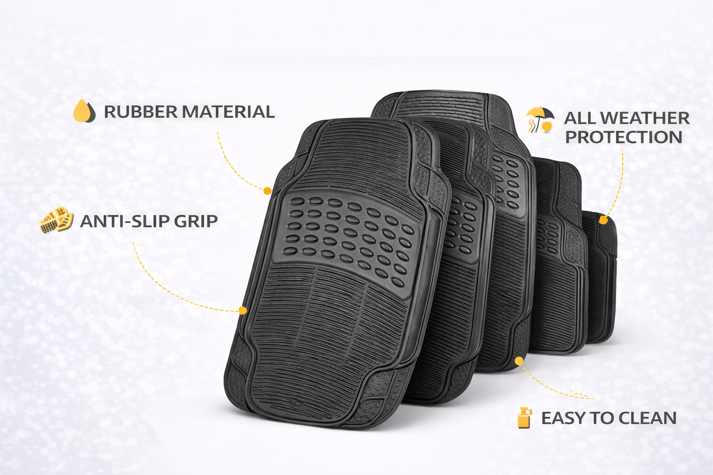 Heavy Duty 4 Piece and 5 Piece Car Mat Set – Rubber and Carpet, Universal Fit, Non-Slip, Black