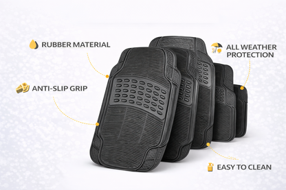 Heavy Duty 4 Piece and 5 Piece Car Mat Set – Rubber and Carpet, Universal Fit, Non-Slip, Black