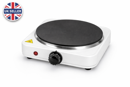 1500W Single Electric Hot Plate with Thermostat – Overheat Protection, Variable Heat, Non-Slip – Black or White