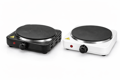 1500W Single Electric Hot Plate with Thermostat – Overheat Protection, Variable Heat, Non-Slip – Black or White