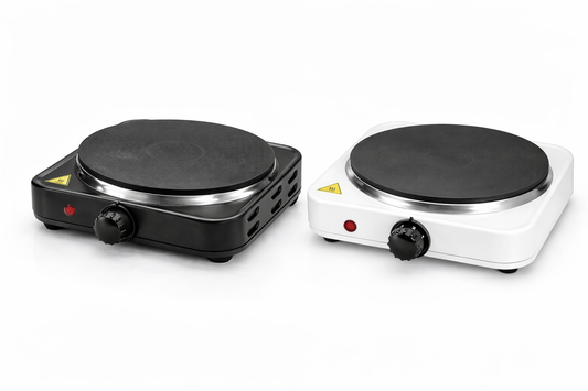 1500W Single Electric Hot Plate with Thermostat – Overheat Protection, Variable Heat, Non-Slip – Black or White