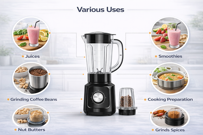 600W 2-in-1 Blender Grinder | 1.5L Jar | 5 Speed + Pulse | Grinder Attachment | Black or White