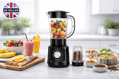 600W 2-in-1 Blender Grinder | 1.5L Jar | 5 Speed + Pulse | Grinder Attachment | Black or White