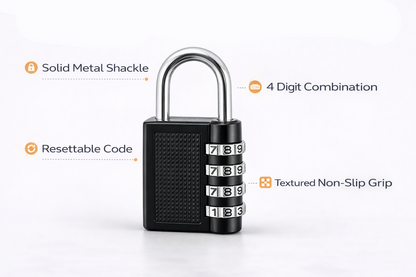 4-Digit Combination Padlock Long Shackle & Standard Zinc Alloy Resettable Security Lock