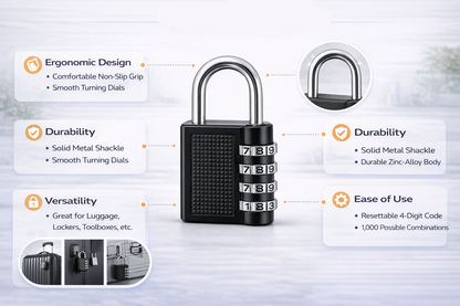 4-Digit Combination Padlock Long Shackle & Standard Zinc Alloy Resettable Security Lock