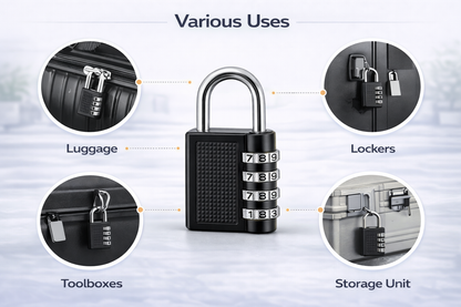 4-Digit Combination Padlock Long Shackle & Standard Zinc Alloy Resettable Security Lock