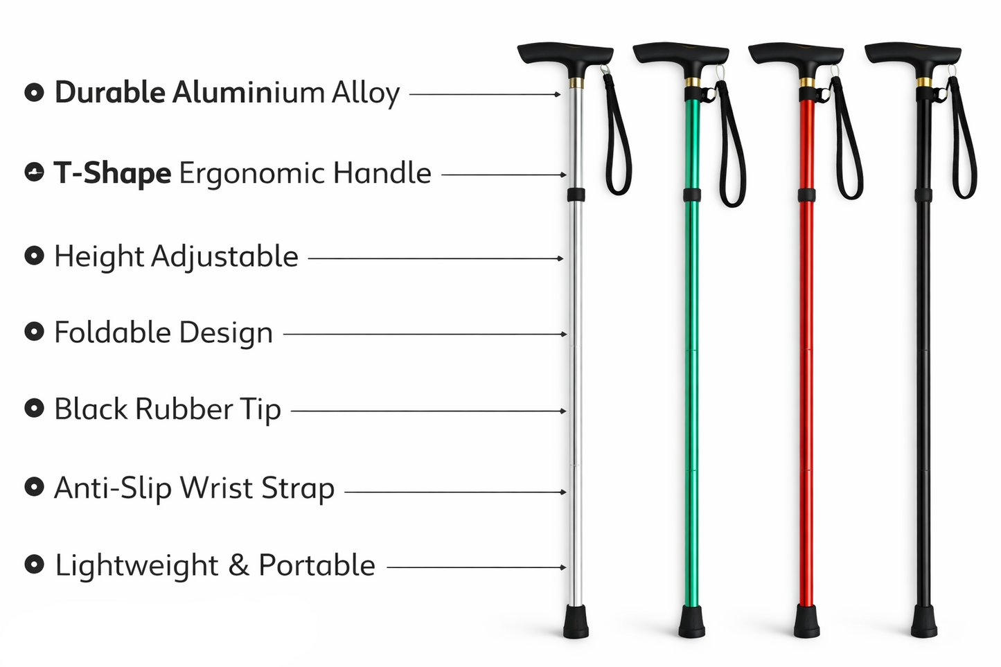 Foldable Aluminium Walking Stick | Lightweight, Adjustable & Portable | Ideal for Daily Use & Travel