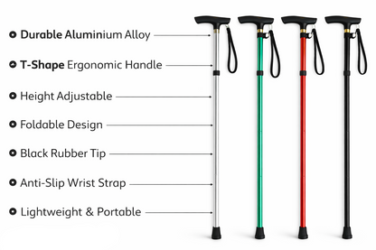 Foldable Aluminium Walking Stick | Lightweight, Adjustable & Portable | Ideal for Daily Use & Travel