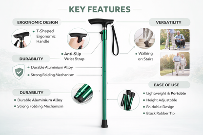 Foldable Aluminium Walking Stick | Lightweight, Adjustable & Portable | Ideal for Daily Use & Travel