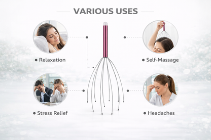 Hand-Held Head Massager – Scalp Stress Relief Tool with Multi-Finger Tips | Available in 4 Colours