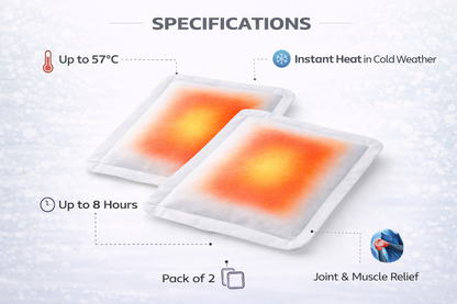 Instant & Self Adhesive Heat Pads Pack of 2 | Up to 57°C | 8 Hours | Joint & Muscle Pain Relief