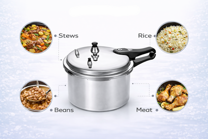 Heavy Duty Aluminium Pressure Cooker | Safety Valve | Self-Locking | 3L 5L 7L 9L 11L 13L Available