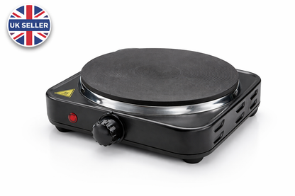 1500W Single Electric Hot Plate with Thermostat – Overheat Protection, Variable Heat, Non-Slip – Black or White