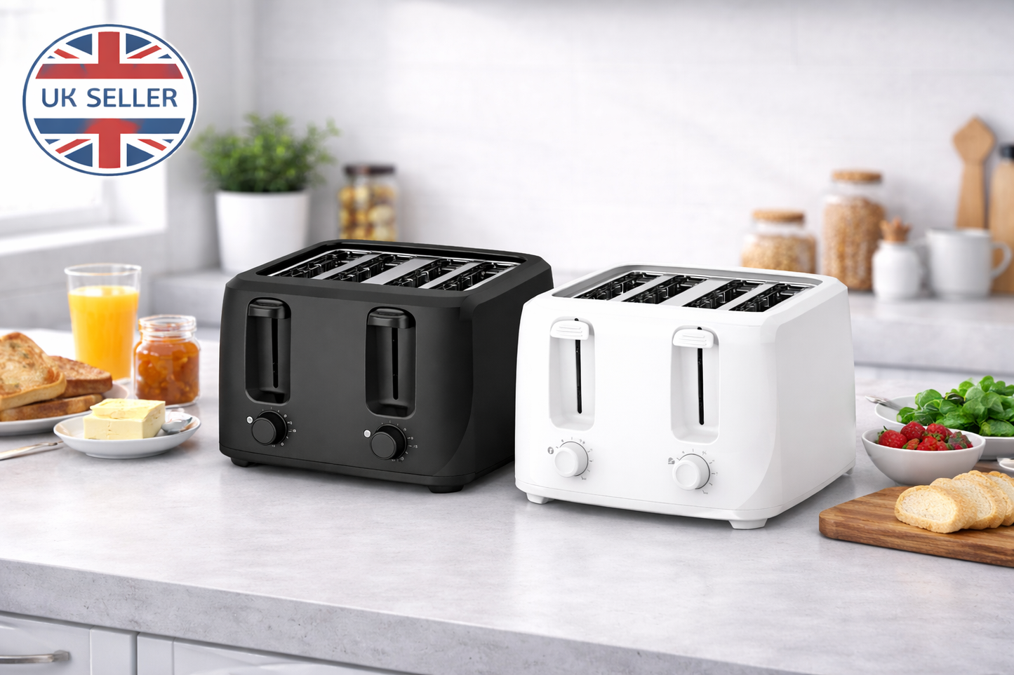 1400W 4 Slice Toaster with Dual Browning Controls, 6 Heat Levels and Removable Crumb Tray – White or Black